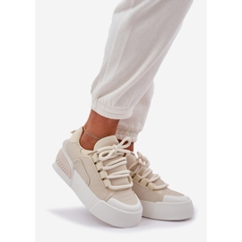 Sneaker da donna con lacci spessi sulla piattaforma beige 1