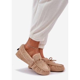 Mocassine femminili con pelliccia beige 1