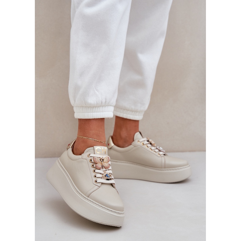 Sneakers in pelle da donna sulla piattaforma con Chebello 4292 DECORAZIONI DI MENTRO LIGHT beige 2