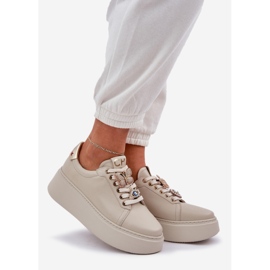 Sneakers in pelle da donna sulla piattaforma con Chebello 4292 DECORAZIONI DI MENTRO LIGHT beige 1