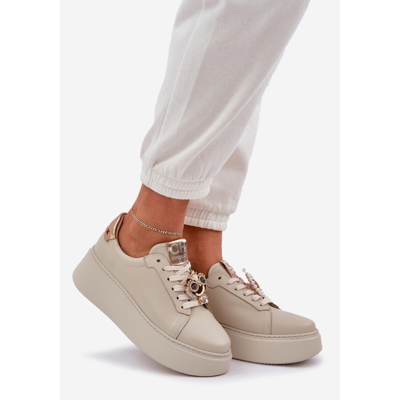 Sneaker in pelle da donna Chebello 4411 Beige leggero 1