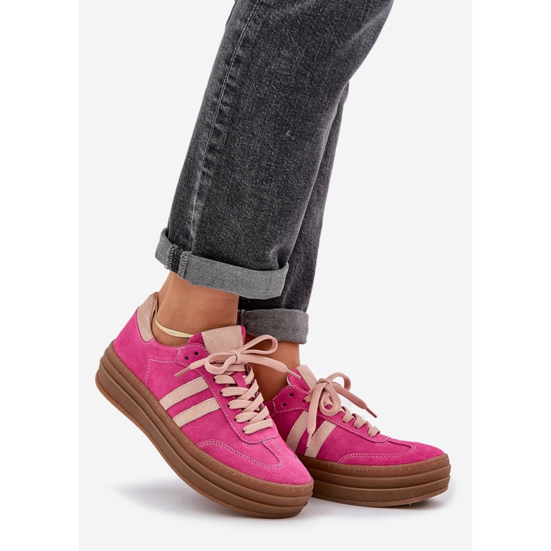 Zazoo N1068S4 Sneaker in pelle scamosciata femminile sulla piattaforma Fuchsia rosa 1