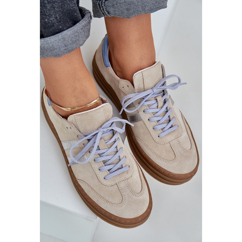 Zazoo N1068S4 Sneaker in pelle scamosciata femminile sulla piattaforma beige 2