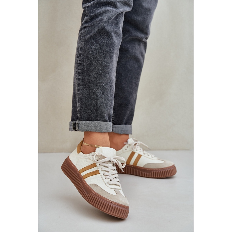Zazoo N1068S6 Sneaker da donna in pelle bassa sulla piattaforma beige 2