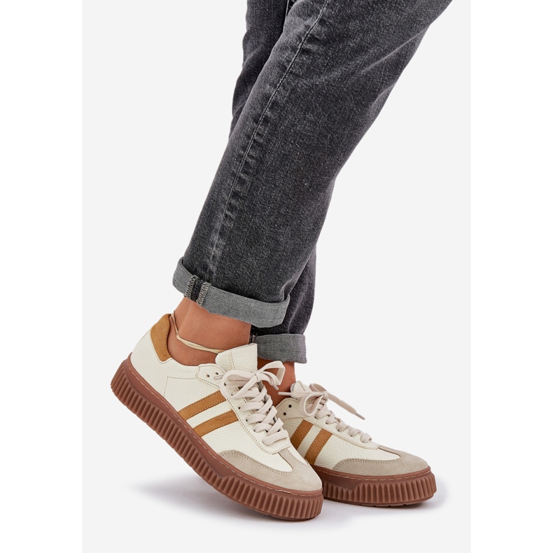 Zazoo N1068S6 Sneaker da donna in pelle bassa sulla piattaforma beige 1