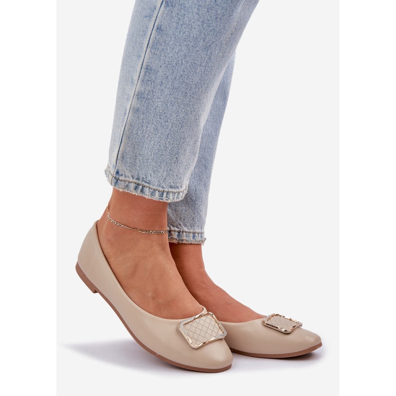Ballerine in pelle ecota con decorazione beige 1