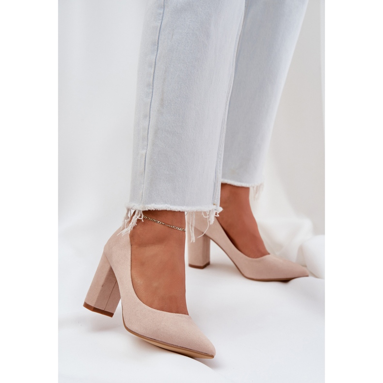 Pompe da donna sul pilastro Eco -Suede Beige 2