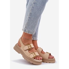 Sandali in pelle eco con fibbie beige 1