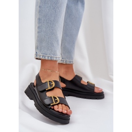 Sandali in pelle Eco con morsetti neri nero 2