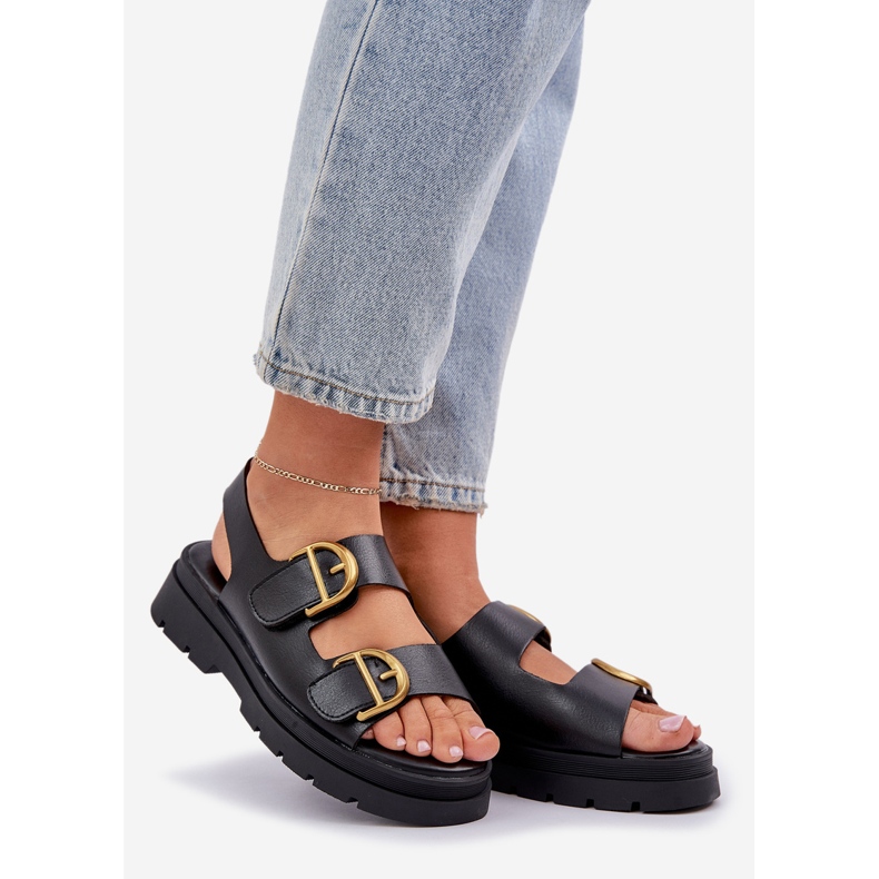Sandali in pelle Eco con morsetti neri nero 1
