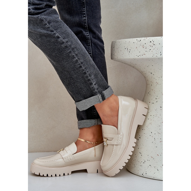 Mocassini da donna dipinti con pin beige orso 2