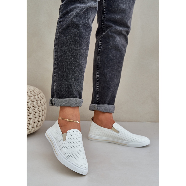 Sneaker femminili in pelle eco scivolate con sneaker con beige leggero 2