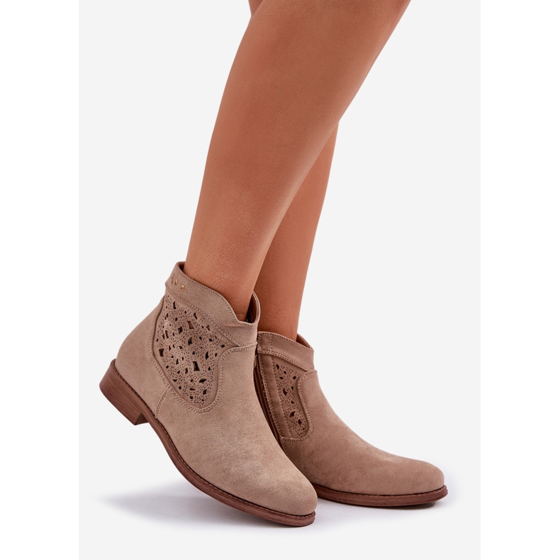 Stivali aperti da donna con tacco piatto S.Barski Hy51-113 Beige 1