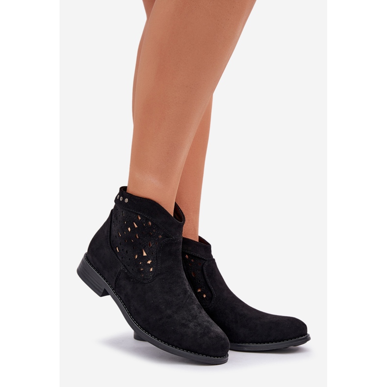Stivali aperti da donna con tacco piatto S.Barski Hy51-113 Black nero 1