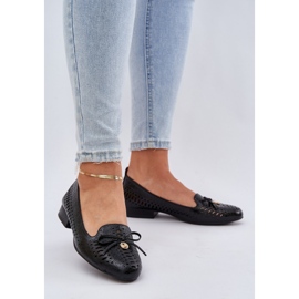 Jezzi Ballerine openwork con un fiocco in pelle nera eco nero 2