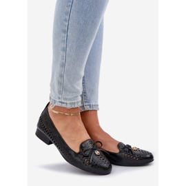 Jezzi Ballerine openwork con un fiocco in pelle nera eco nero 1