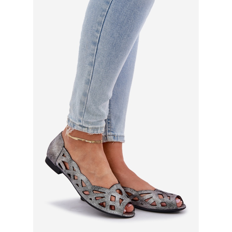 Jezzi Ballerine openwork d'argento con dita nude 1
