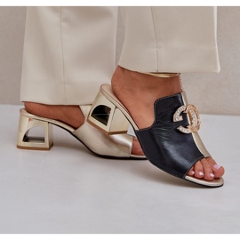 Eleganti tacchi in pelle Laura Messi 2875 Nero e oro 2