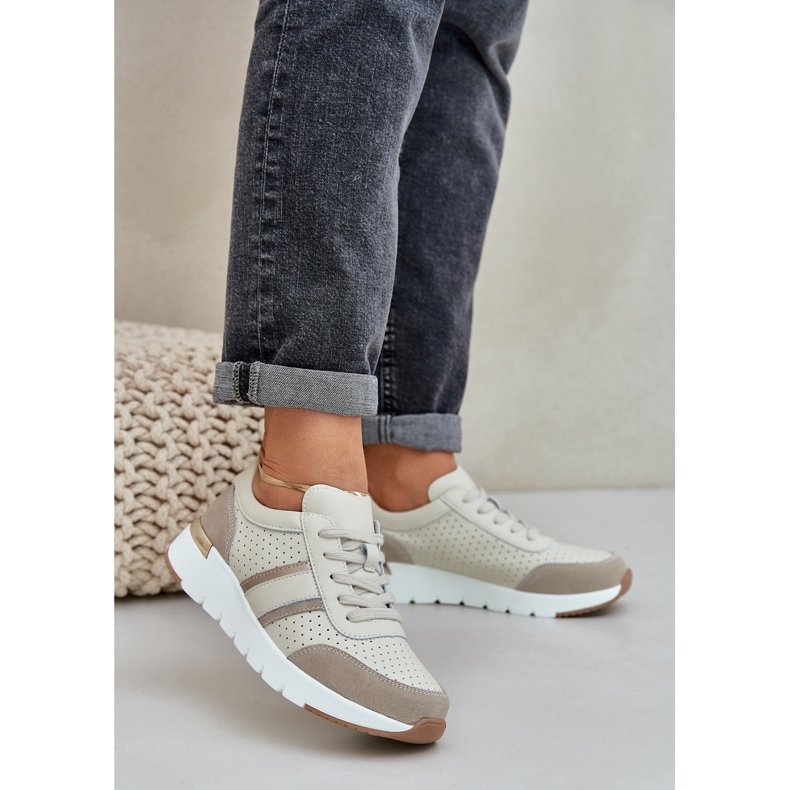 Sneaker in pelle chiara scarpe sportive da donna beige 2