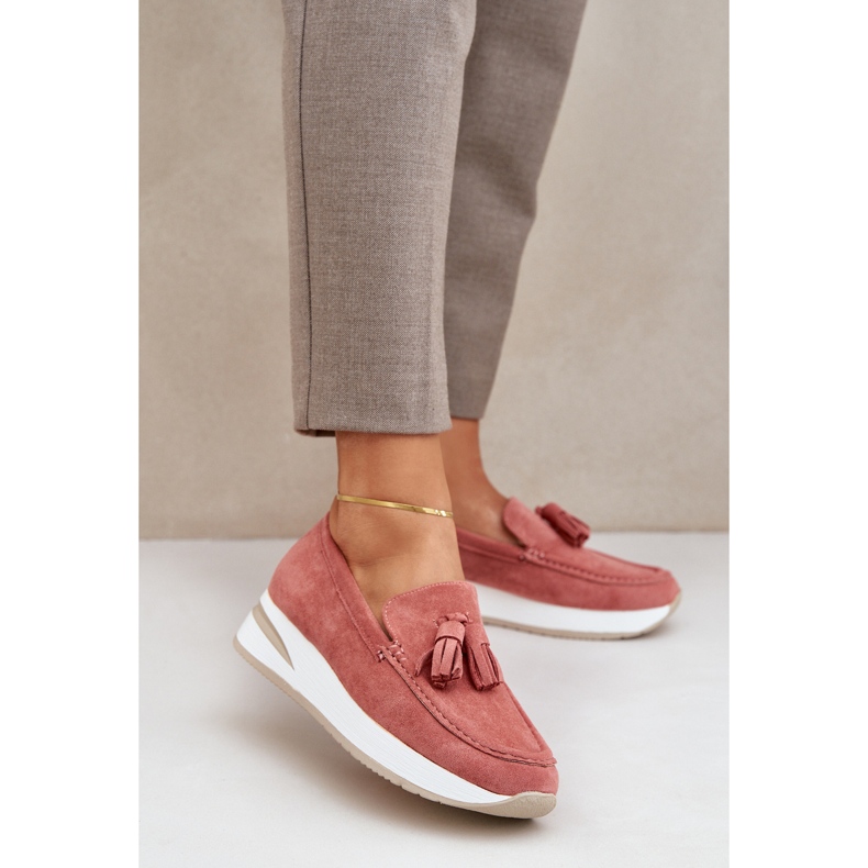 Mocassine su una delicata pelle scamosciata rosa eco 2