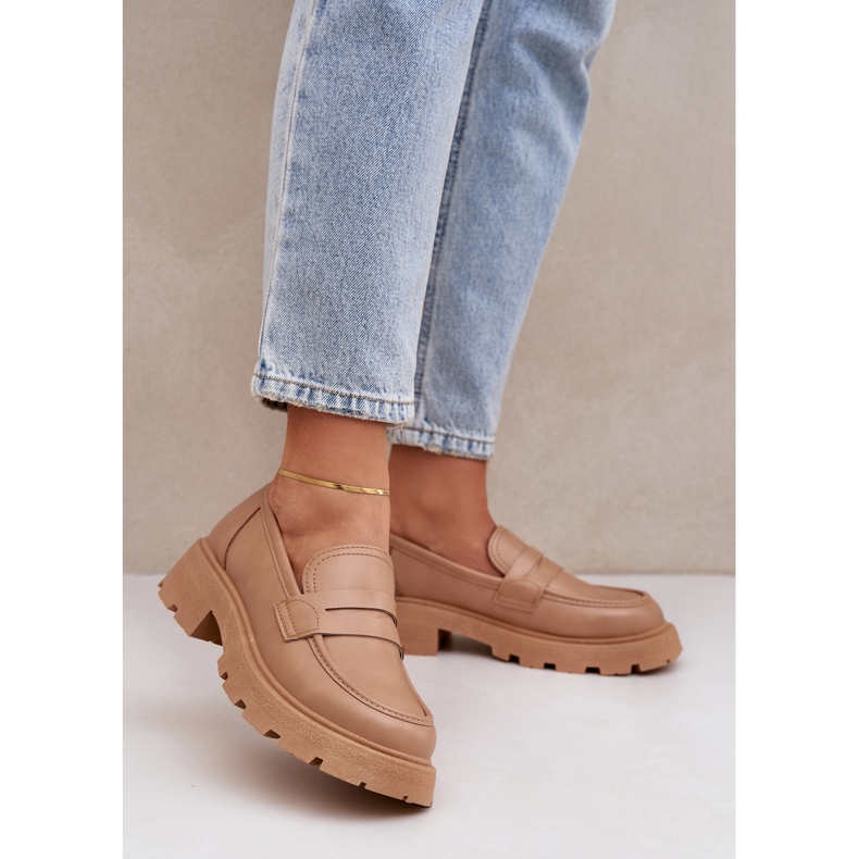 Mocassini da donna con beige in pelle ecologica 2