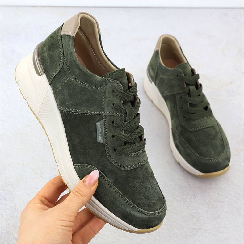 Sneaker in pelle su cuneo Sergio Leone SP104 Celette in pelle scamosciata verde 1