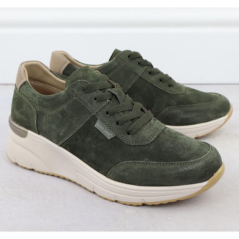 Sneaker in pelle su cuneo Sergio Leone SP104 Celette in pelle scamosciata verde 2