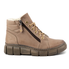Olivier Stivali invernali da donna in pelle isolante 1180, marrone scuro beige 1