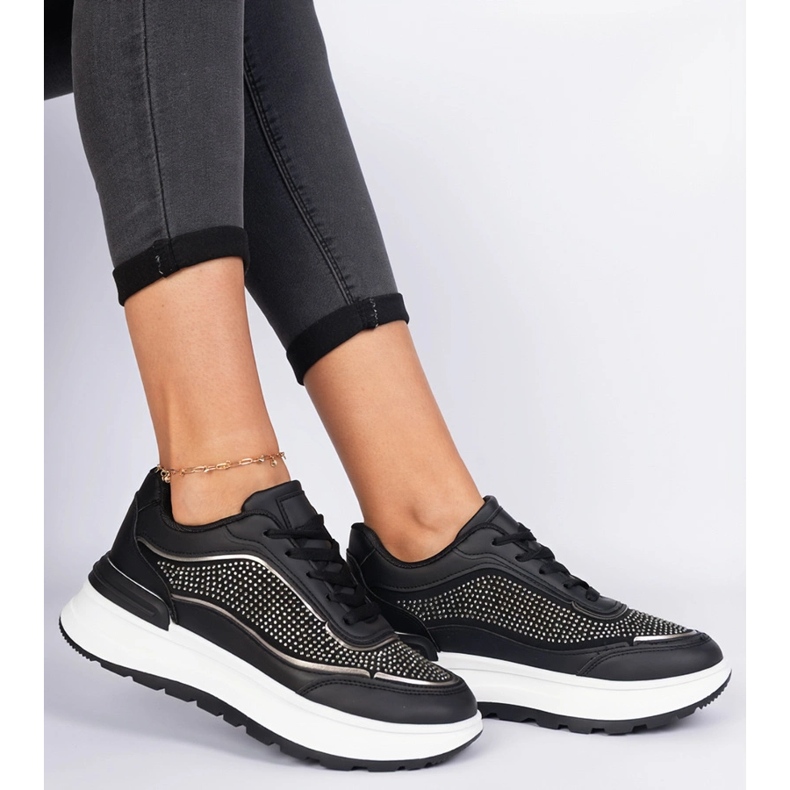 Sneaker da donna nera con zirconi nero 2