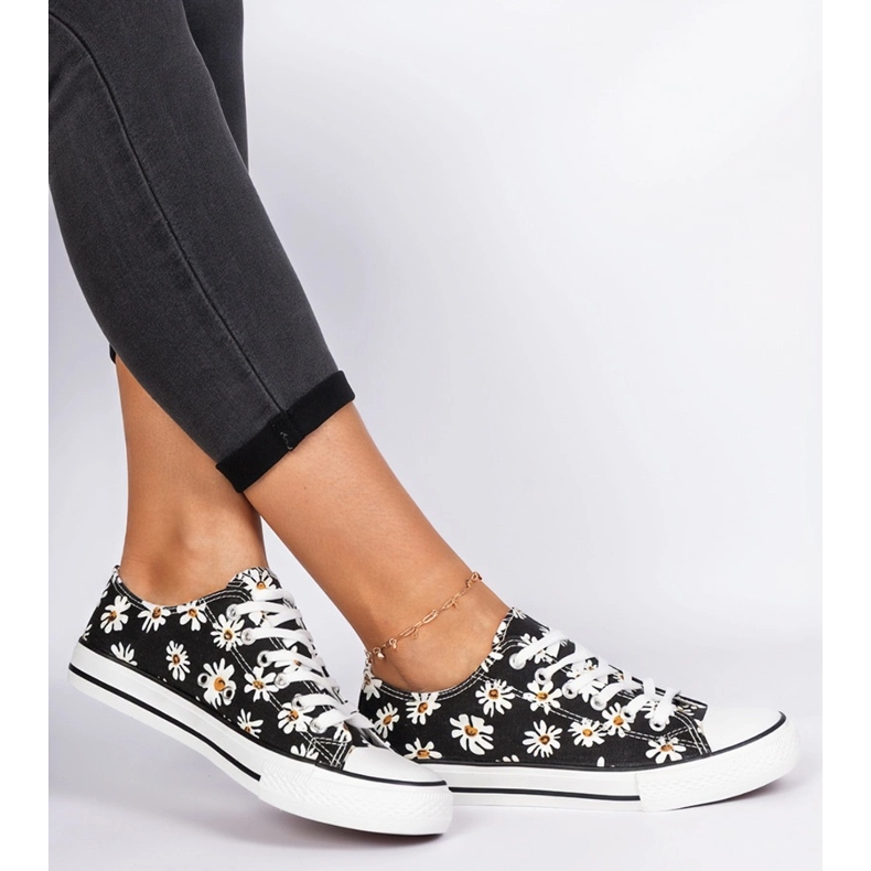 Sneaker in tessuto femminile nero con fiori 2
