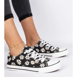 Sneaker in tessuto femminile nero con fiori 1