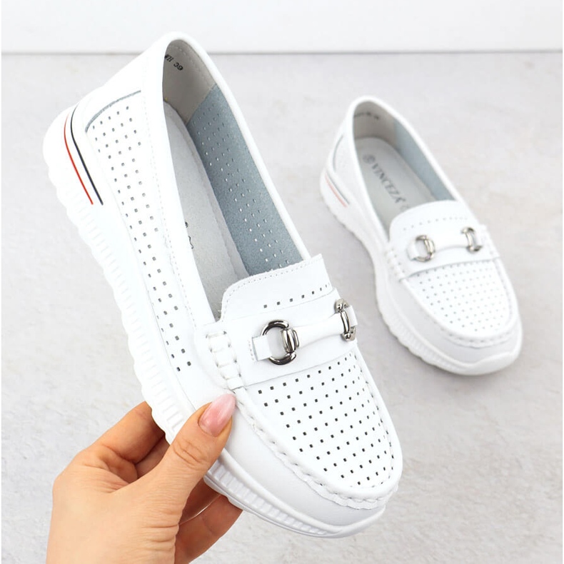 Scarpe in pelle aperta, mocassini bianchi Vinceza 95331 bianca 1