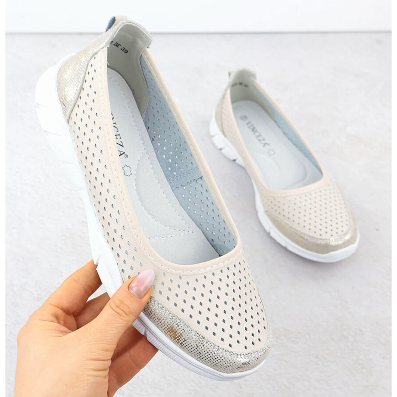 Ballerina in pelle Openwork Comfort Beige Vinceza 95323 1