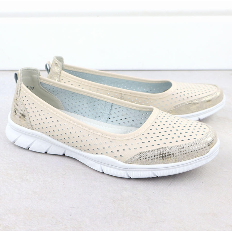 Ballerina in pelle Openwork Comfort Beige Vinceza 95323 2