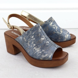 Sandali femminili sul pilastro, M. Daszyński MR23126-7 blu 2