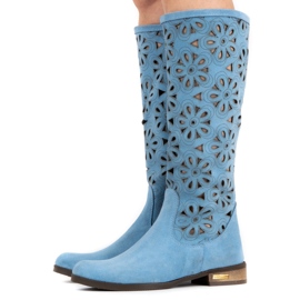 Olivier Stivali blu traforati da donna 2