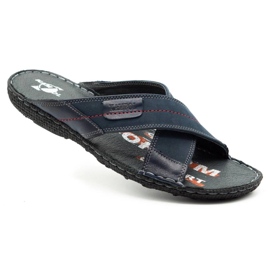 Kampol Pantofole da uomo in pelle 200/N blu navy 1