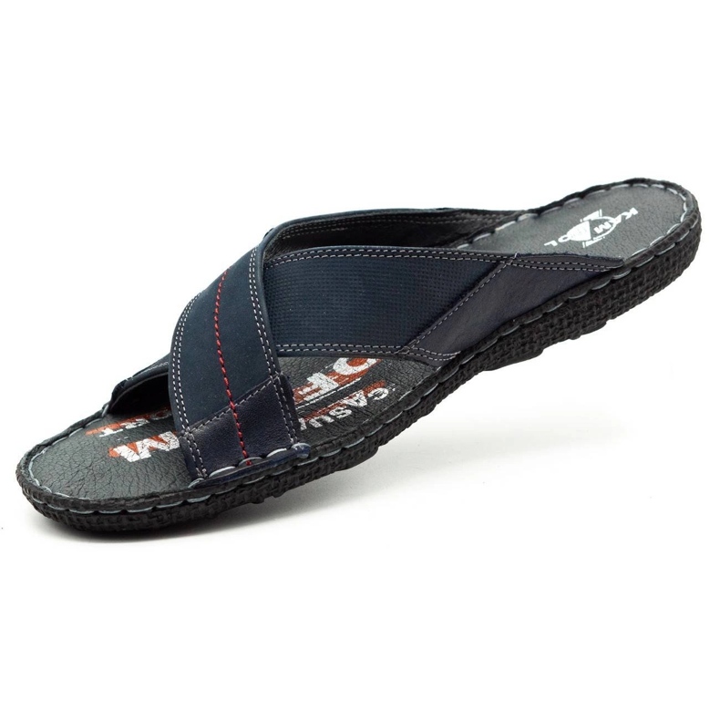 Kampol Pantofole da uomo in pelle 200/N blu navy 2