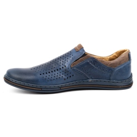 Polbut Scarpe da uomo estive in pelle 401L blu navy con marrone 2