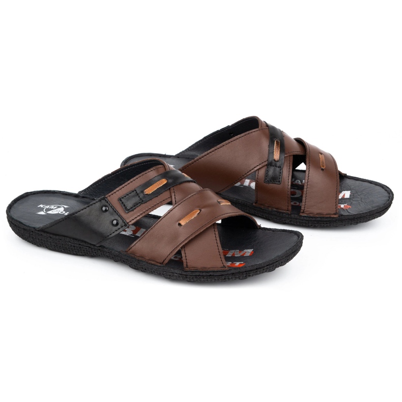 Kampol Pantofole da uomo in pelle 201/55 faccia marrone 2