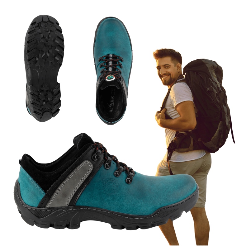 Olivier Scarpe da trekking da uomo in pelle 311GT, turchese verde 1