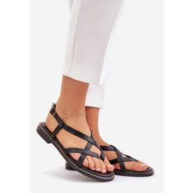 Sandali piatti in pelle con spalline nere intrecciate Zazoo 40429 nero 1