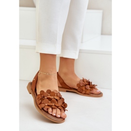 Sandali in pelle con tacchi piatti Zazoo 40425 Brown marrone 2