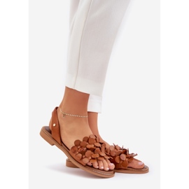 Sandali in pelle con tacchi piatti Zazoo 40425 Brown marrone 1