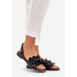 Sandali in pelle con tacchi piatti Zazoo 40425 Nero 1