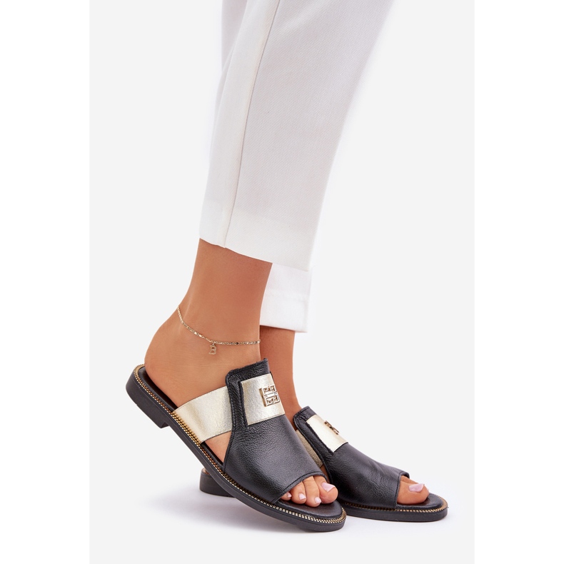 Eleganti infradito in pelle naturale Zazoo 40423 Nero 1