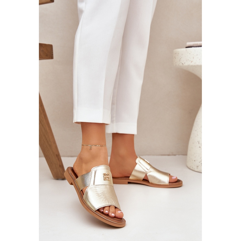 Eleganti pantofole in pelle naturale Zazoo 40423 Zloty d'oro 2