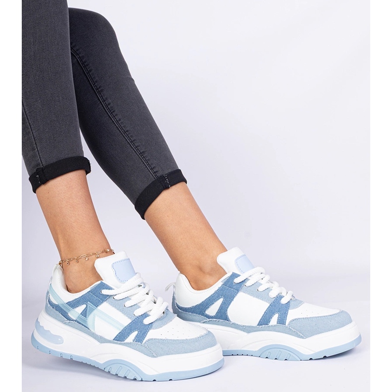 Sneaker in denim con lacci spessi blu 2