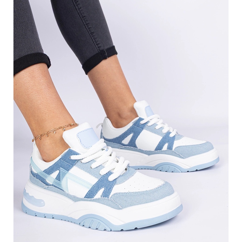 Sneaker in denim con lacci spessi blu 1