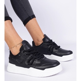 Sneaker da donna nera con lacci spessi nero 1